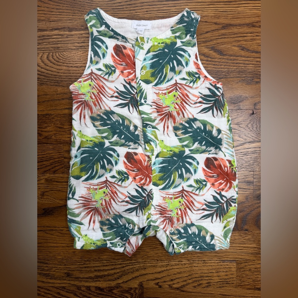 Angel Dear Organic Cotton Muslin Tropical Leaf Tree Frog Baby Romper 12-18